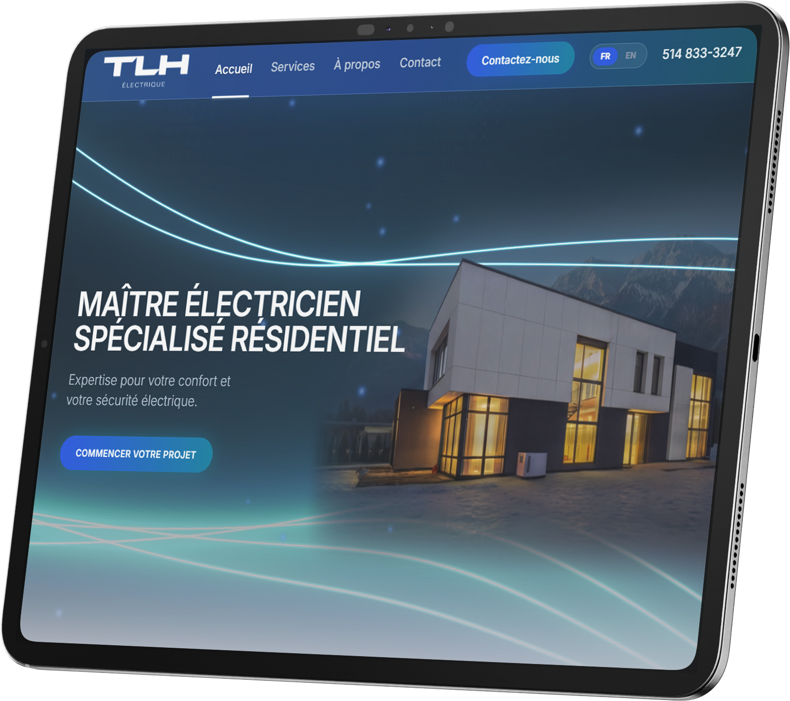 Maquette du site TLH Électrique sur tablette