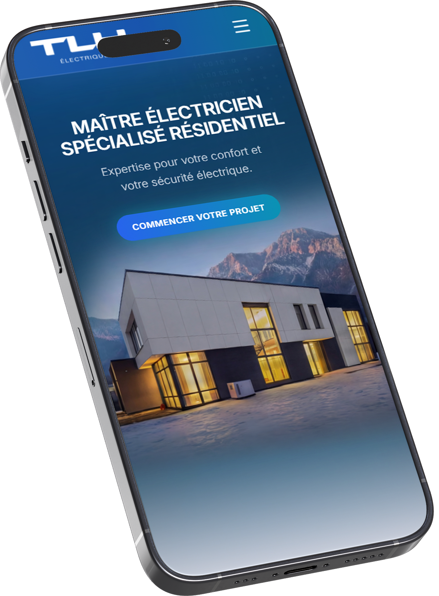 Maquette mobile du site TLH Électrique sur téléphone